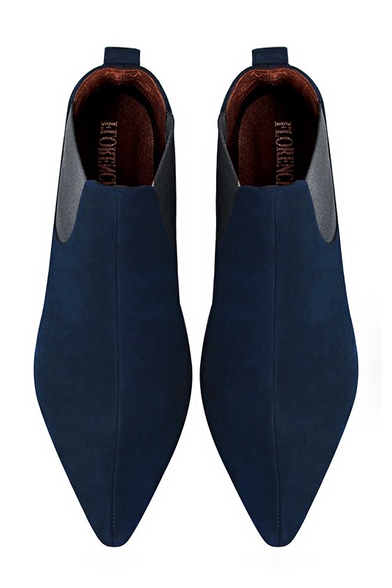 Navy blue and ash grey women's elegant sneakers. Tapered toe. High cone heels. Top view - Florence KOOIJMAN